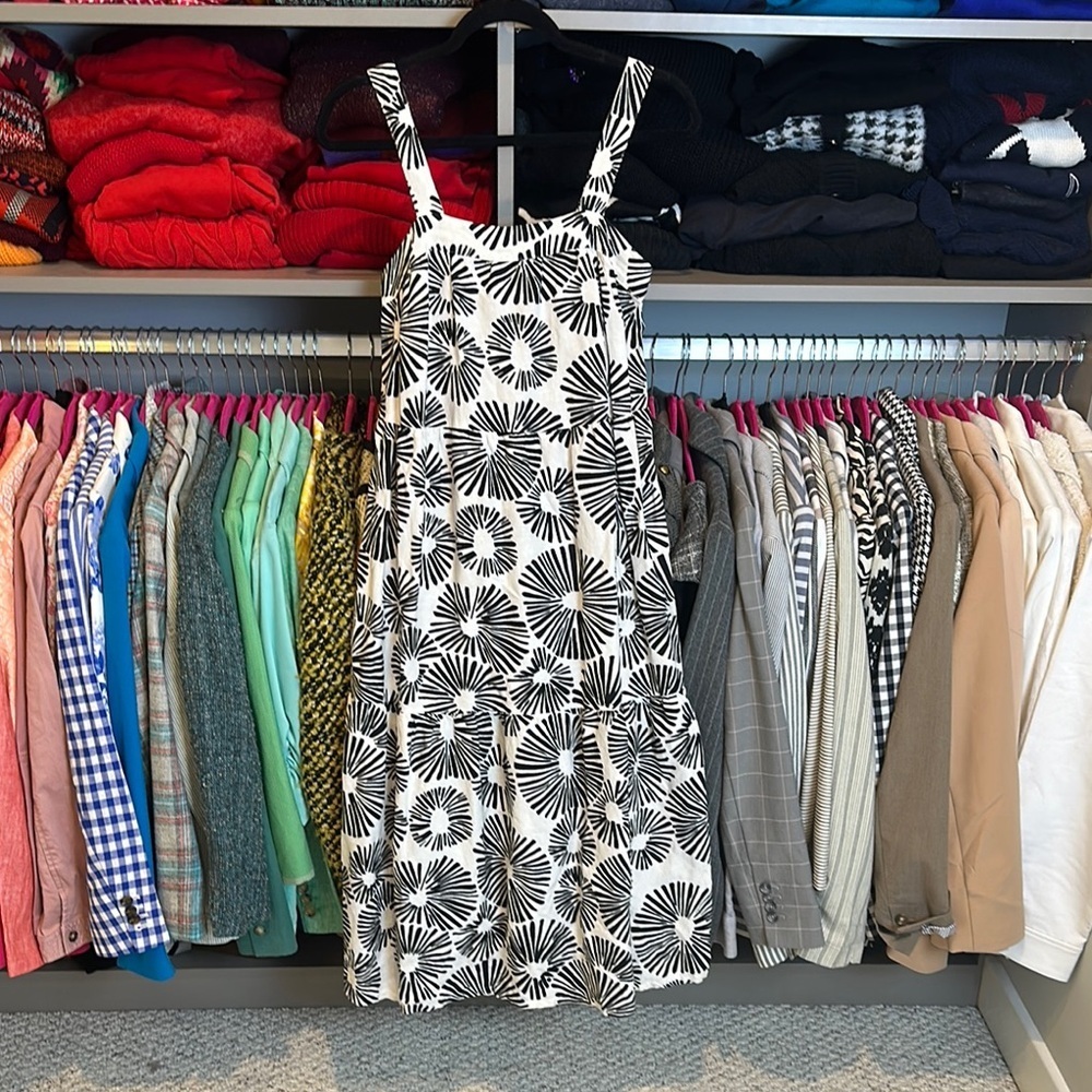 LOFT Black and White Floral-Geo Midi Dress